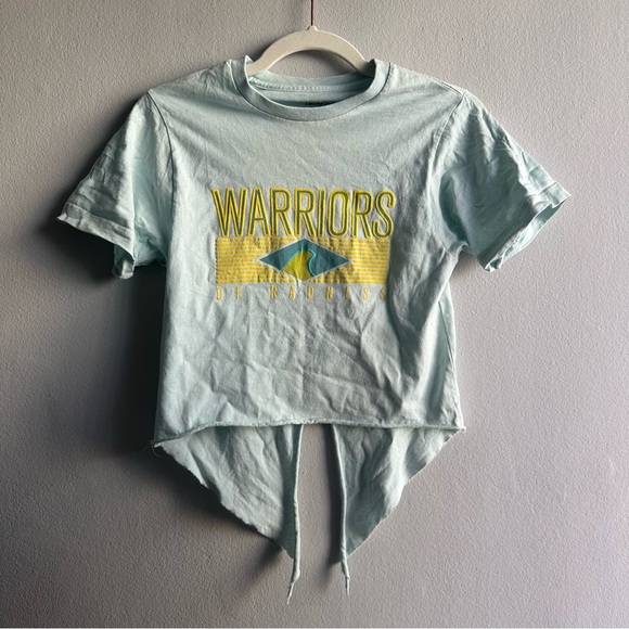 Vintage American Apparel So Cal Graphic Short Sleeve Tie Back Crop Tee Turquoise - Picture 5 of 10